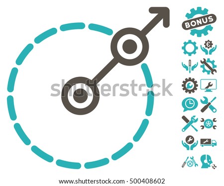 Round Area Exit icon with bonus settings clip art. Vector illustration style is flat iconic symbols, grey and cyan colors, white background.