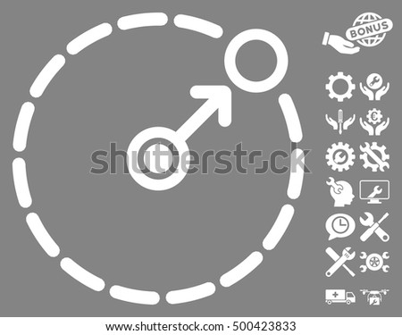 Round Area Border pictograph with bonus settings clip art. Vector illustration style is flat iconic symbols, white color, gray background.