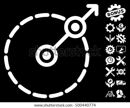 Round Area Exit icon with bonus settings pictures. Vector illustration style is flat iconic symbols, white color, black background.
