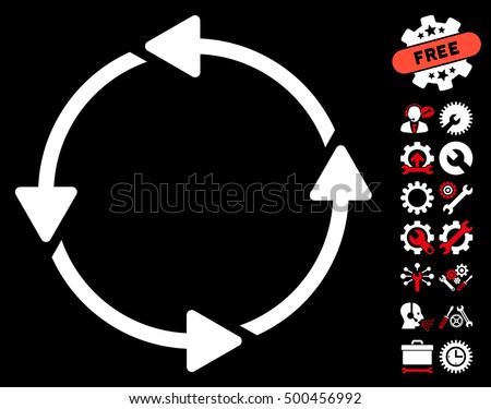 Rotation CCW pictograph with bonus setup tools images. Vector illustration style is flat iconic symbols, red and white colors, black background.