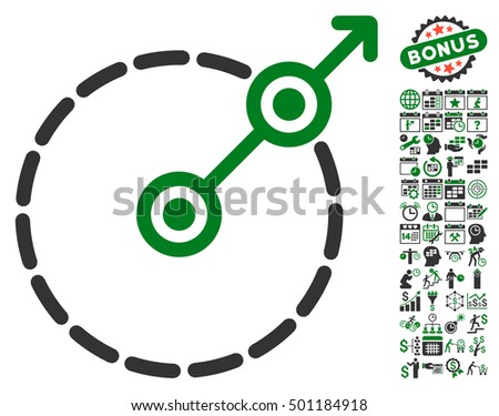 Round Area Exit pictograph with bonus calendar and time management graphic icons. Vector illustration style is flat iconic symbols, green and gray colors, white background.