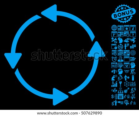 Rotation CCW pictograph with bonus calendar and time management images. Vector illustration style is flat iconic symbols, blue color, black background.