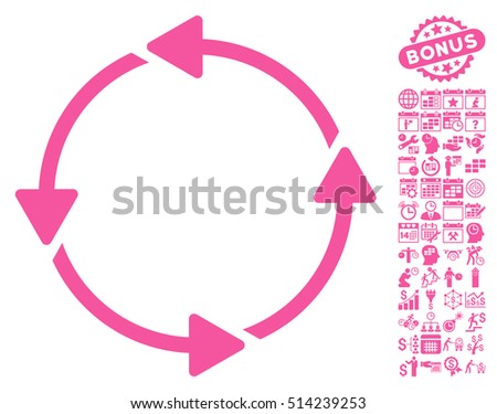 Rotation CCW pictograph with bonus calendar and time service images. Vector illustration style is flat iconic symbols, pink color, white background.