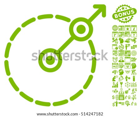 Round Area Exit icon with bonus calendar and time management pictograph collection. Vector illustration style is flat iconic symbols, eco green color, white background.