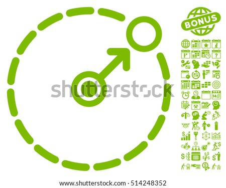 Round Area Border icon with bonus calendar and time service images. Vector illustration style is flat iconic symbols, eco green color, white background.