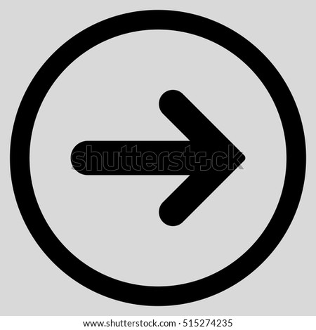 Arrow Right vector rounded icon. Image style is a flat icon symbol inside a circle, black color, light gray background.