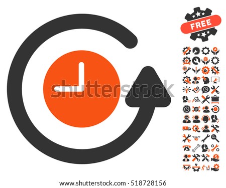 Restore Clock icon with bonus settings clip art. Vector illustration style is flat iconic orange and gray symbols on white background.