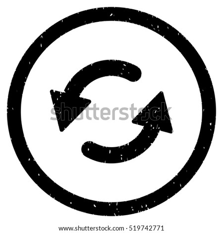 Refresh CCW rubber seal stamp watermark. Icon vector symbol with grunge design and dust texture. Scratched black ink sign on a white background.