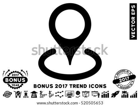 Black Location icon with bonus 2017 year trend symbols. Vector illustration style is flat iconic symbols, white background.