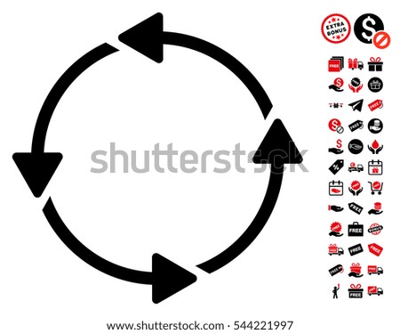 Rotation CCW pictograph with free bonus images. Vector illustration style is flat iconic symbols, intensive red and black colors, white background.