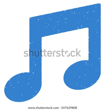 Music Notes grainy textured icon for overlay watermark stamps. Flat symbol with dirty texture. Dotted vector cobalt ink rubber seal stamp with grunge design on a white background.