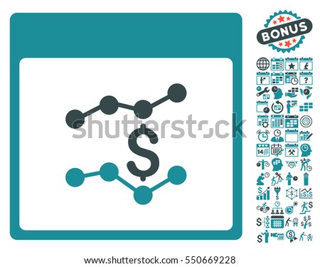 Financial Charts Calendar Page pictograph with bonus calendar and time management images. Vector illustration style is flat iconic symbols, soft blue, white background.