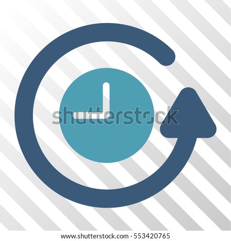 Restore Clock vector icon. Illustration style is flat iconic bicolor cyan and blue symbol on a hatched transparent background.