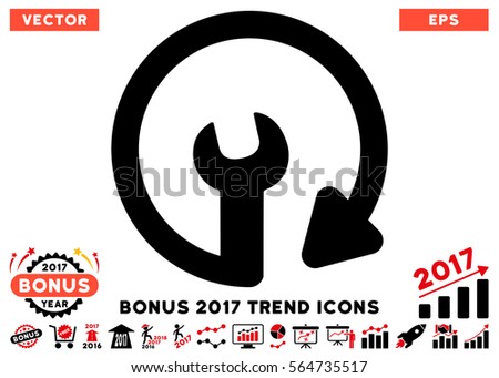 Intensive Red And Black Repeat Service pictograph with bonus 2017 year trend icon set. Vector illustration style is flat iconic bicolor symbols, white background.