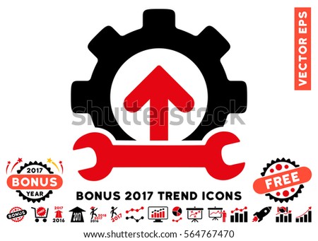 Intensive Red And Black Gear Integration Tools pictogram with bonus 2017 year trend pictograph collection. Vector illustration style is flat iconic bicolor symbols, white background.