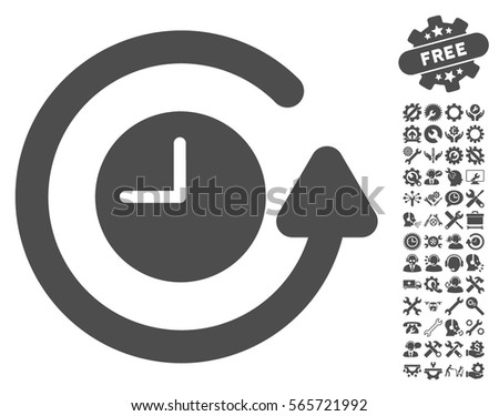 Restore Clock pictograph with bonus tools pictograph collection. Vector illustration style is flat iconic gray symbols on white background.
