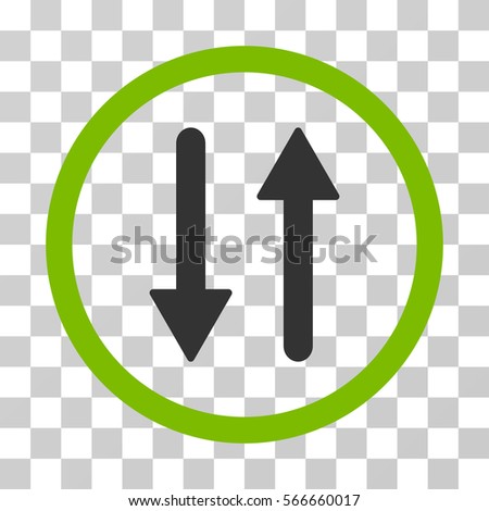 Arrows Exchange Vertical rounded icon. Vector illustration style is flat iconic bicolor symbol inside a circle, eco green and gray colors, transparent background.