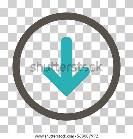 Arrow Down rounded icon. Vector illustration style is flat iconic bicolor symbol inside a circle, grey and cyan colors, transparent background. Designed for web and software interfaces.