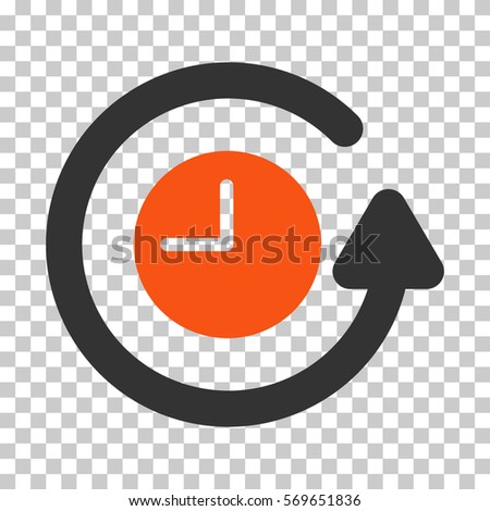 Orange And Gray Restore Clock toolbar icon. Vector pictogram style is a flat bicolor symbol on chess transparent background.