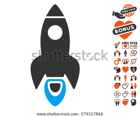 Space Rocket icon with bonus decoration images. Vector illustration style is flat iconic symbols for web design, app user interfaces.