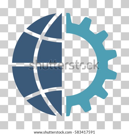 Global Industry vector icon. Illustration style is flat iconic bicolor cyan and blue symbol on a transparent background.