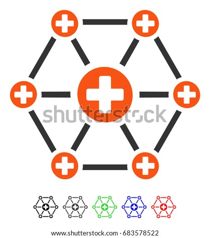 Medical Network flat vector icon with colored versions. Color medical network icon variants with black, gray, green, blue, red.