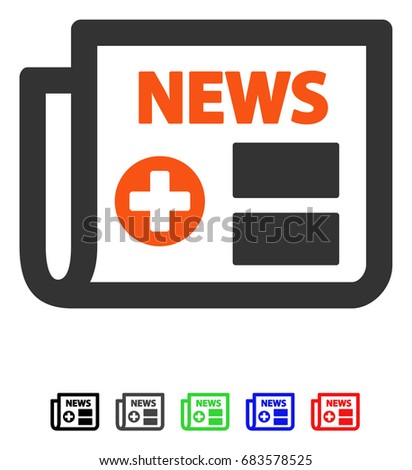 Medical Newspaper flat vector pictogram with colored versions. Color medical newspaper icon variants with black, gray, green, blue, red.