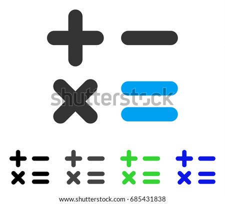 Calculator flat vector pictogram. Colored calculator gray, black, blue, green icon variants. Flat icon style for application design.