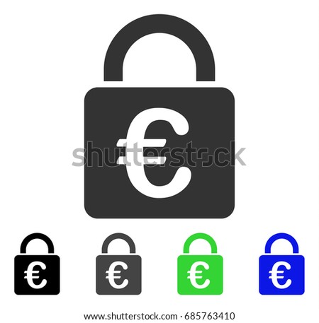 Euro Lock flat vector icon. Colored Euro lock gray, black, blue, green icon variants. Flat icon style for web design.