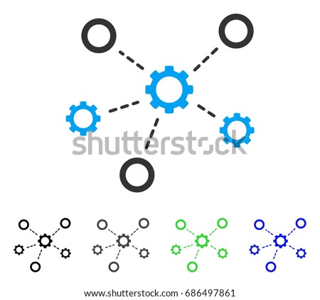 Gears Relations flat vector pictogram. Colored gears relations gray, black, blue, green pictogram variants. Flat icon style for web design.
