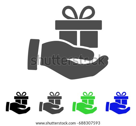 Present Box Give Hand flat vector pictogram. Colored present box give hand, gray, black, blue, green icon variants. Flat icon style for web design.