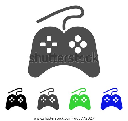Gamepad flat vector illustration. Colored gamepad, gray, black, blue, green pictogram variants. Flat icon style for graphic design.