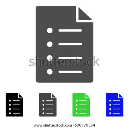 List Page flat vector pictogram. Colored list page, gray, black, blue, green icon variants. Flat icon style for application design.