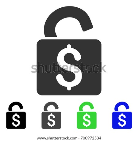 Unlock Banking Lock flat vector icon. Colored unlock banking lock, gray, black, blue, green pictogram variants. Flat icon style for web design.