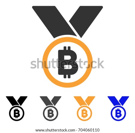 Bitcoin Medal With Ribbons icon. Vector illustration style is flat iconic symbol with black, grey, orange, blue color variants. Designed for web and software interfaces.