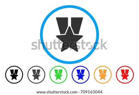 Star Medal vector rounded icon. Image style is a flat gray icon symbol inside a blue circle. Additional color variants are grey, black, blue, green, red, orange.