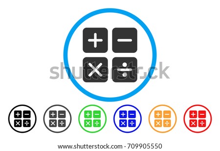 Calculator rounded icon. Vector illustration style is a grey flat iconic calculator symbol inside a circle. Additional color variants are black, gray, green, blue, red, orange.