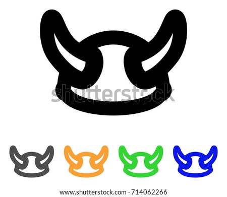 Viking Helmet icon. Vector illustration style is a flat contour iconic viking helmet symbol with black, gray, green, blue, yellow color variants. Designed for web and software interfaces.