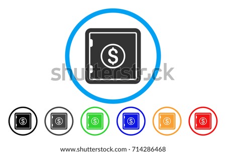 Banking Safe icon. Vector illustration style is a flat iconic banking safe grey rounded symbol inside light blue circle with black, gray, green, blue, red, orange color variants.