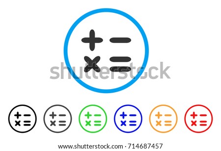 Calculator icon. Vector illustration style is a flat iconic calculator gray rounded symbol inside light blue circle with black, gray, green, blue, red, orange color variants.