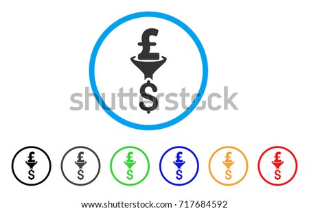 Pound Dollar Conversion Filter rounded icon. Style is a flat pound dollar conversion filter gray symbol inside light blue circle with black, gray, green, blue, red, orange color versions.