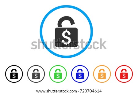 Unlock Banking Lock rounded icon. Style is a flat unlock banking lock gray symbol inside light blue circle with black, gray, green, blue, red, orange variants.