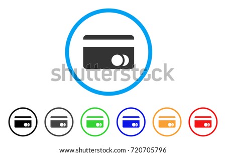 Banking Card rounded icon. Style is a flat banking card grey symbol inside light blue circle with black, gray, green, blue, red, orange versions. Vector designed for web and software interfaces.