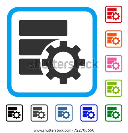 Database Options Gear icon. Flat gray pictogram symbol in a light blue rounded square. Black, gray, green, blue, red, orange color additional versions of Database Options Gear vector.
