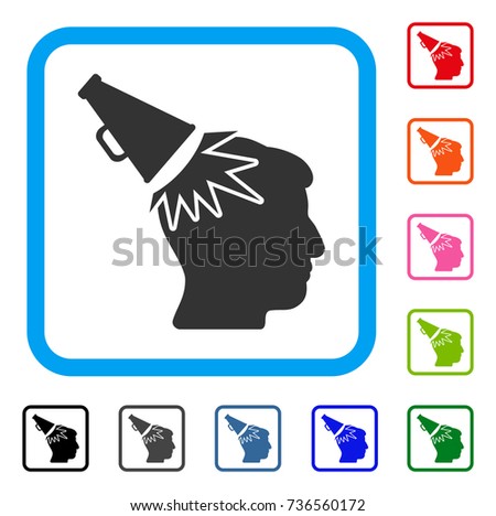 Megaphone Impact Head icon. Flat grey iconic symbol in a light blue rounded squared frame. Black, gray, green, blue, red, orange color variants of Megaphone Impact Head vector.