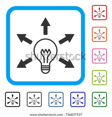 Idea Bulb icon. Flat gray pictogram symbol in a light blue rounded square. Black, gray, green, blue, red, orange color additional versions of Idea Bulb vector. Designed for web and app user interface.