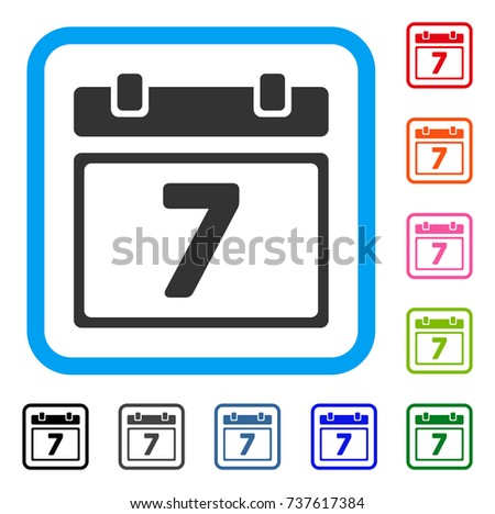 Seventh Day icon. Flat grey iconic symbol inside a light blue rounded rectangular frame. Black, gray, green, blue, red, orange color variants of Seventh Day vector.