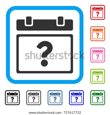 Unknown Calendar Page icon. Flat grey iconic symbol inside a light blue rounded square. Black, gray, green, blue, red, orange color variants of Unknown Calendar Page vector.