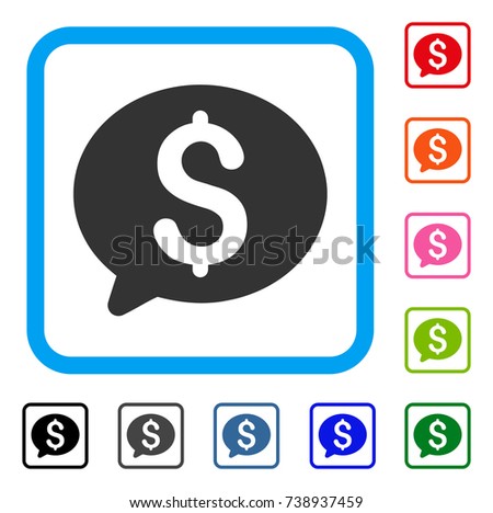 Money Message icon. Flat grey iconic symbol in a light blue rounded squared frame. Black, gray, green, blue, red, orange color additional versions of Money Message vector. Designed for web and app UI.