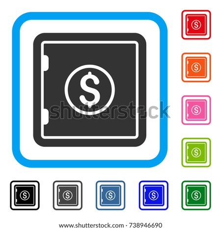 Banking Safe icon. Flat grey pictogram symbol inside a light blue rounded rectangular frame. Black, gray, green, blue, red, orange color variants of Banking Safe vector.